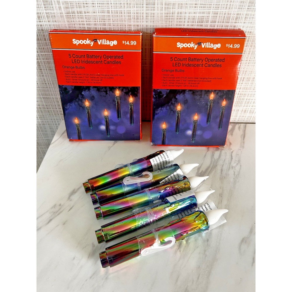 Spooky Village 5 Ct (X 2) Battery LED Iridescent Candles Lot of 2 Halloween EEE